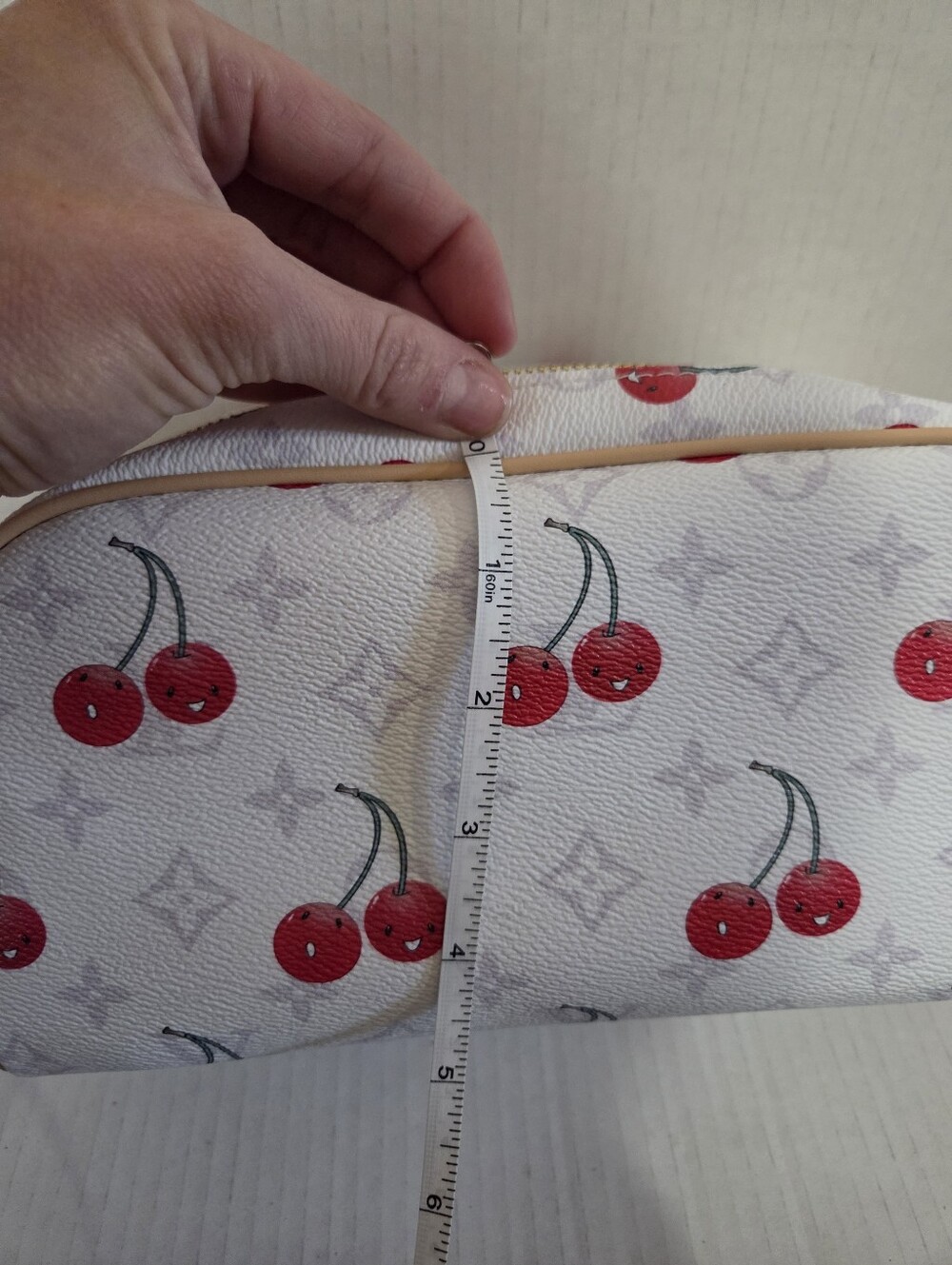 DISCOUNTED*** See Details. White Cherry Print Cosmetic Pouch - Picture 9 of 10